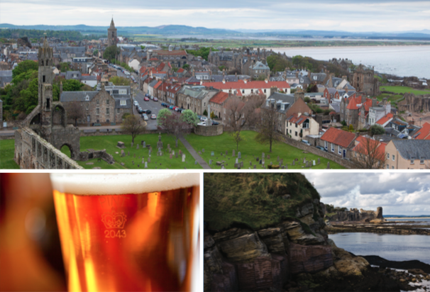 (Clockwise from left) The town of St Andrews is known for golf now, but was built around the bones of Saint Andrew, as the top of the former cathedral can attest. Take the plunge in the frigid North Sea, just as hundreds of St Andrews University graduates do each year. There is no shortage of pubs to stop for a pint (or two), but The Jigger is one of the oldest and best known, and just steps from the Old Course. 